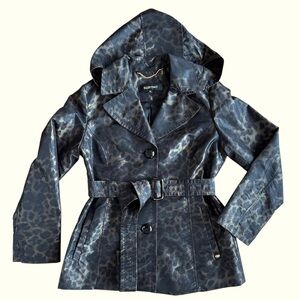 Ellen Tracy Rain & Shine Leopard Coat, size small w/ Detachable Hood Size PS